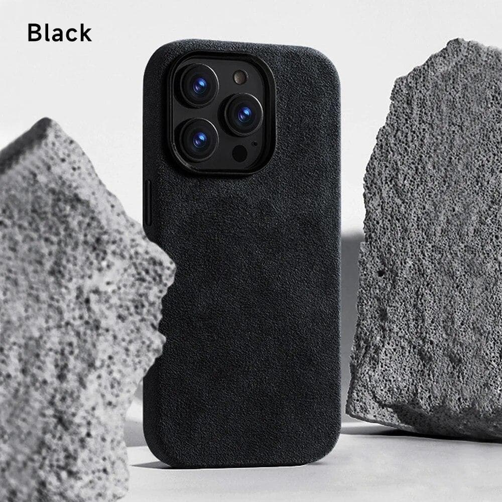 Luxury Suede Leather Case for IPhone 15 Pro Max 14 13 Pro 12 Magnetic Magsafe Charging Shockproof Protection Cover For Iphone 15promax black