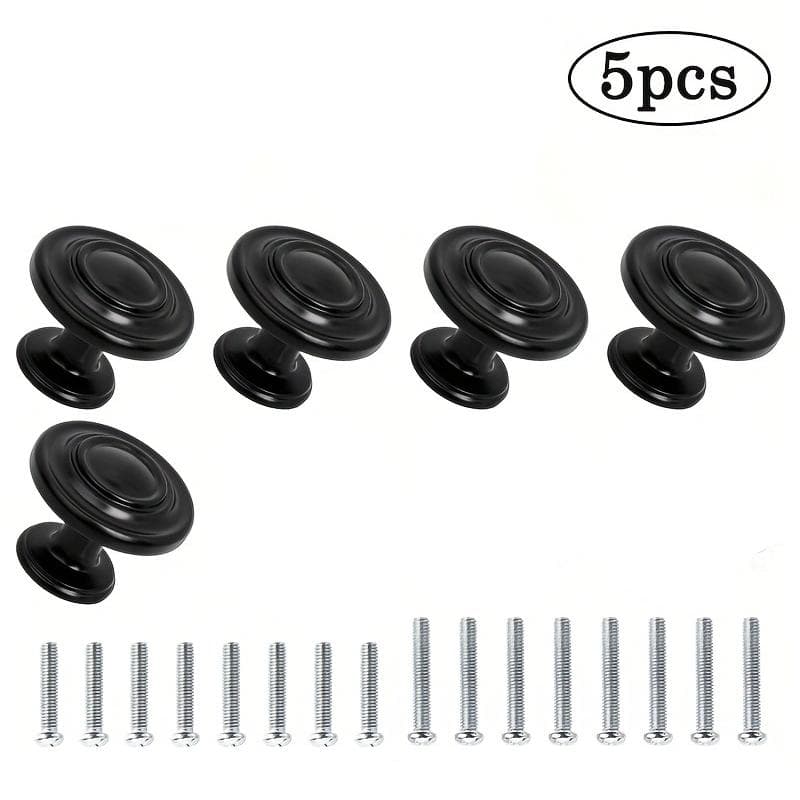 5pcs Zinc Alloy Pulls, Matte Black Kitchen Cabinet Knobs, Hardware Round Pulls for Kitchen Cabinets and Drawers Dresser, Closet Door Knobs with Screws 5-Pack black