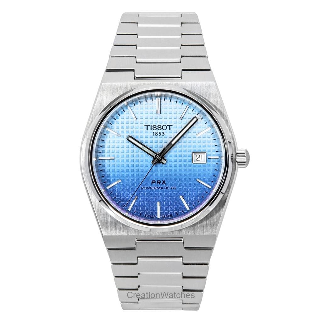 Tissot PRX Powermatic 80 Gradient Stainless Steel Ice Blue Chameleon Dial Automatic T137.407.11.351.01 100M Men's Watch light blue