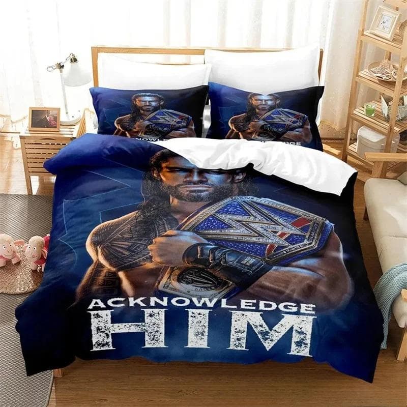 Wrestler Roman Reigns Bedding Set,Duvet Cover Comforter Bed Set Quilt Cover Pillowcase,King Queen Twin Size Boys Girls Adults 70x133cm 2pcs