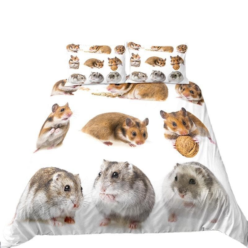 Cute Hamster Bedding Set Single Twin Full Queen King Size Pet Hamster Bed Set Aldult Kid Bedroom Duvetcover Sets 3D Anime 037 EU single(135x200cm)