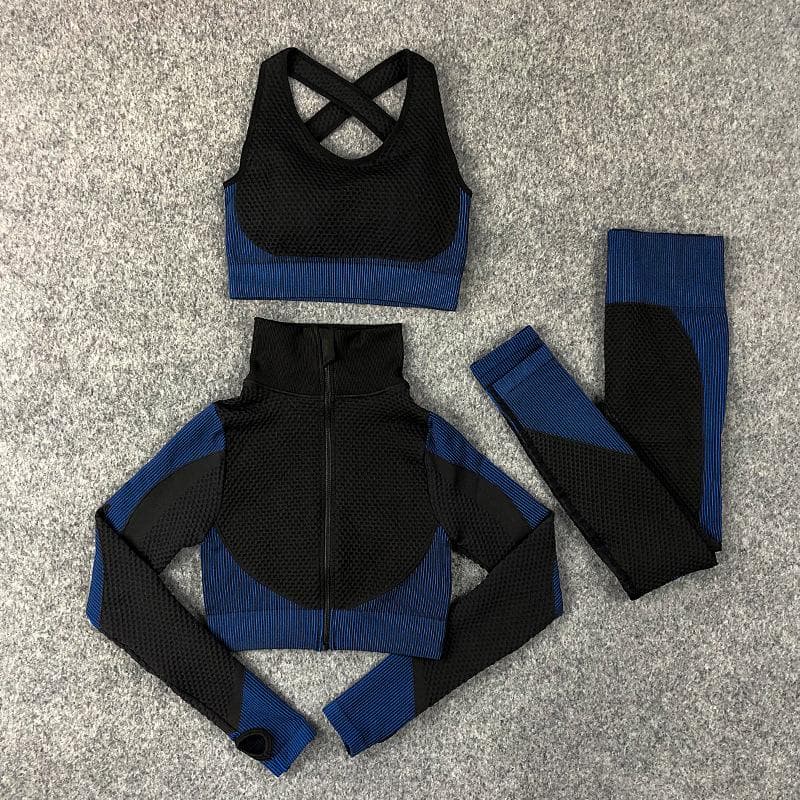 3PCS Seamless Women Yoga Set Workout Sportswear Gym Clothing Fitness Long Sleeve Crop Top High Waist Leggings Sports Suits XL