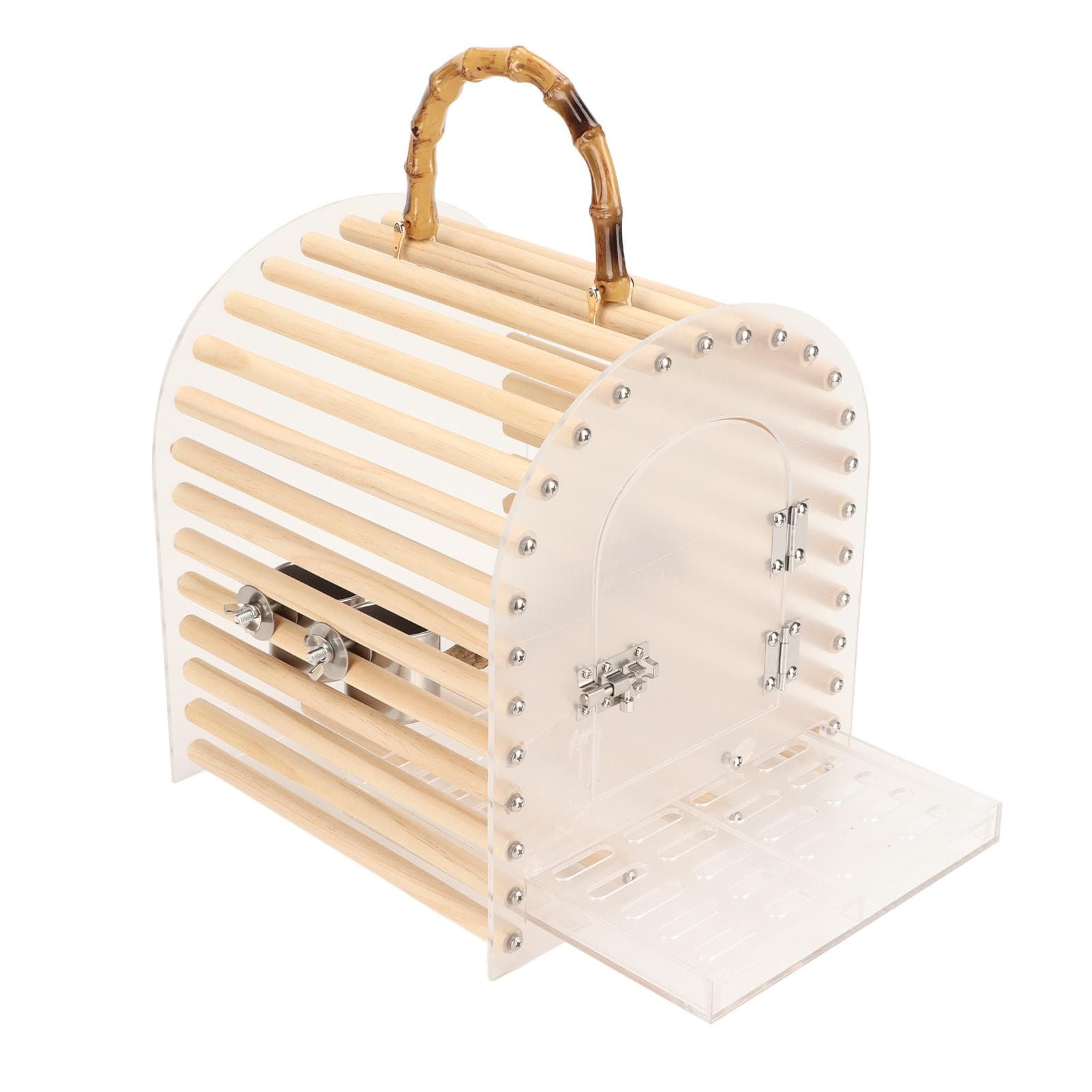 Portable Bird Cage Escape Proof Circular Arc Small Transparent Acrylic Travel Bird Carrier for Bird