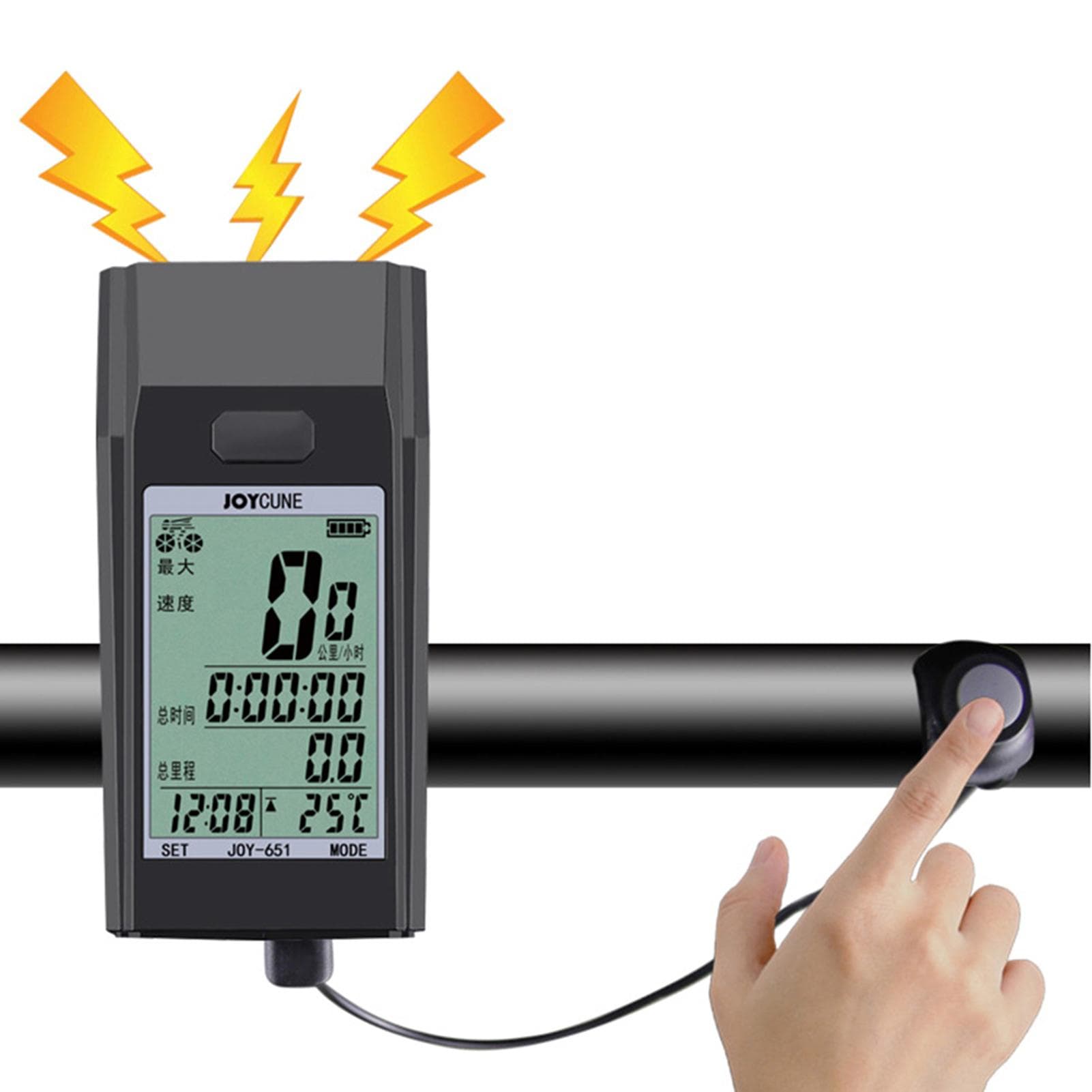 Wireless Bike Computer with LED Bicycle Front Light Horn Bicycle Speedometer black