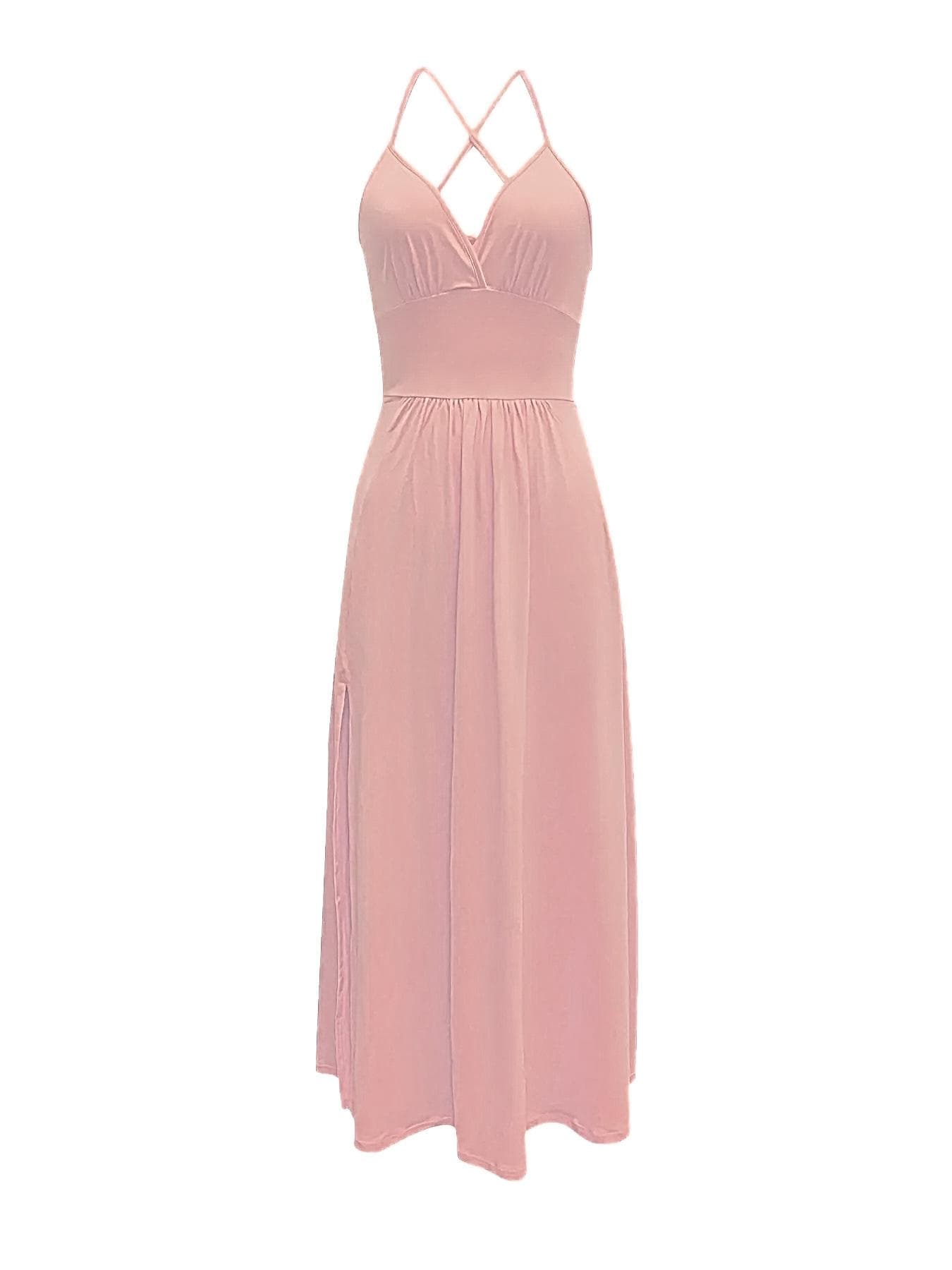 Summer Fashion Women's Halter V-neck Leak Back Tie Slit Long Dresses L pink