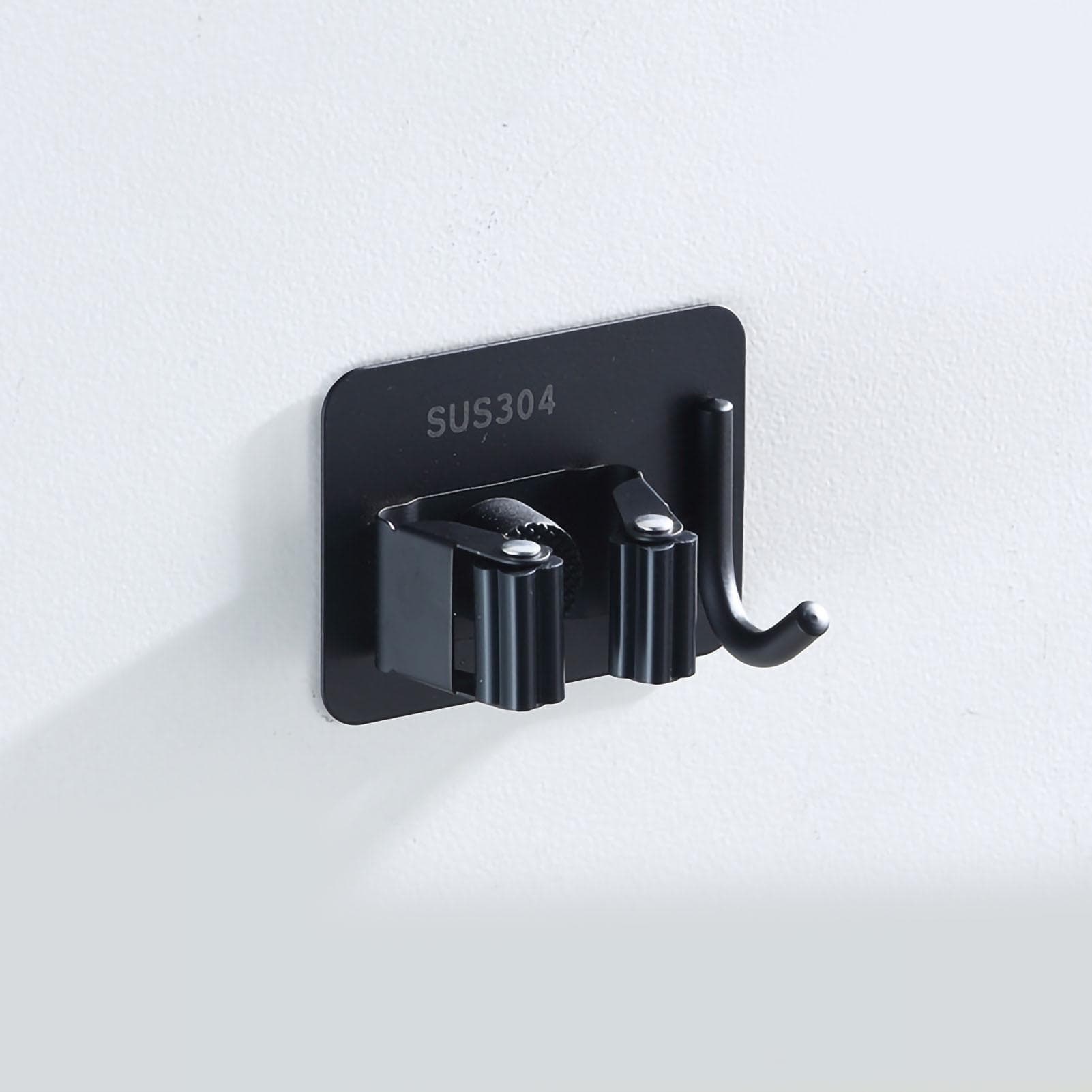Wall Mounted Mop Clip Stainless Steel Punch Free Glue Installation Multifunction Mop Broom Holder