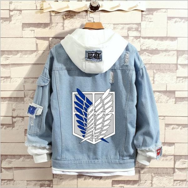 2023 Attack On Titan Jacket Casual Loose Denim Jacket for Men and Women XL blue