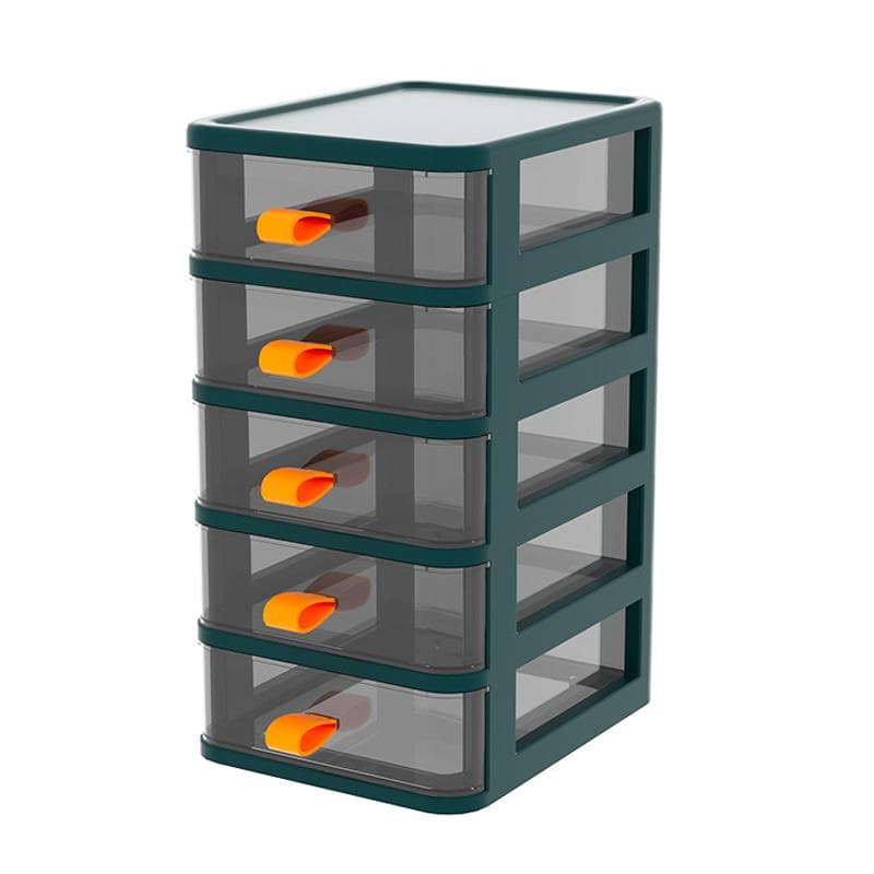Drawer Type Desktop Storage Box Transparent Desktop Stationery Organizer with Orange Handle 5 Layer