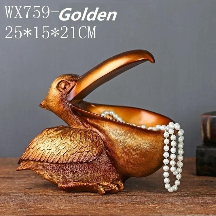 Creative Pelican Statue 3D Toucan Figurines Sculpture Table Decoration Candy Sundries Storage Box Keys Holder for Home Bar Decor gold