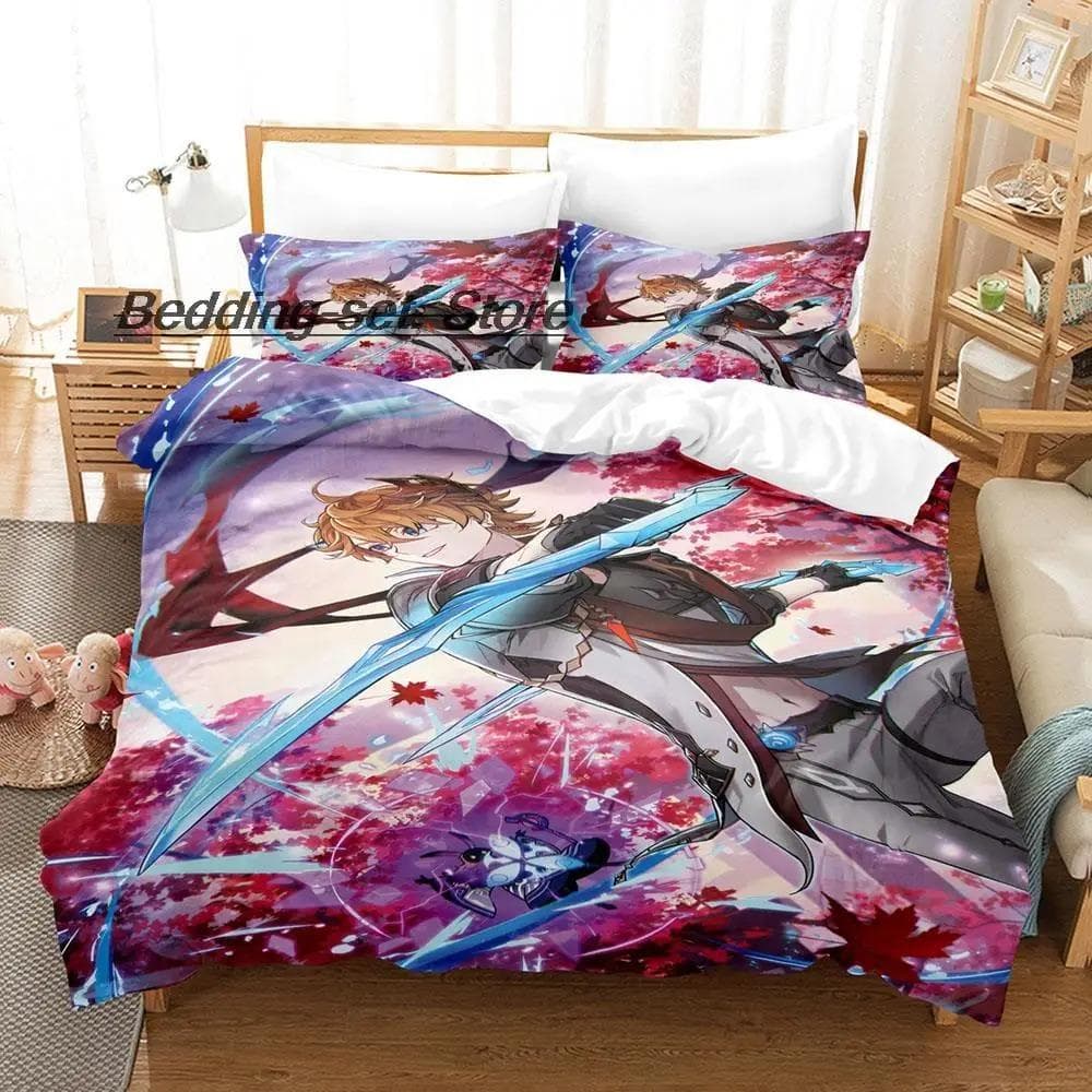 Kawaii Genshin Impact Tartaglia Bedding Set Single Twin Full Queen King Size Bed Set Aldult Kid Bedroom Duvetcover Sets Cartoon 70x133cm 2pcs