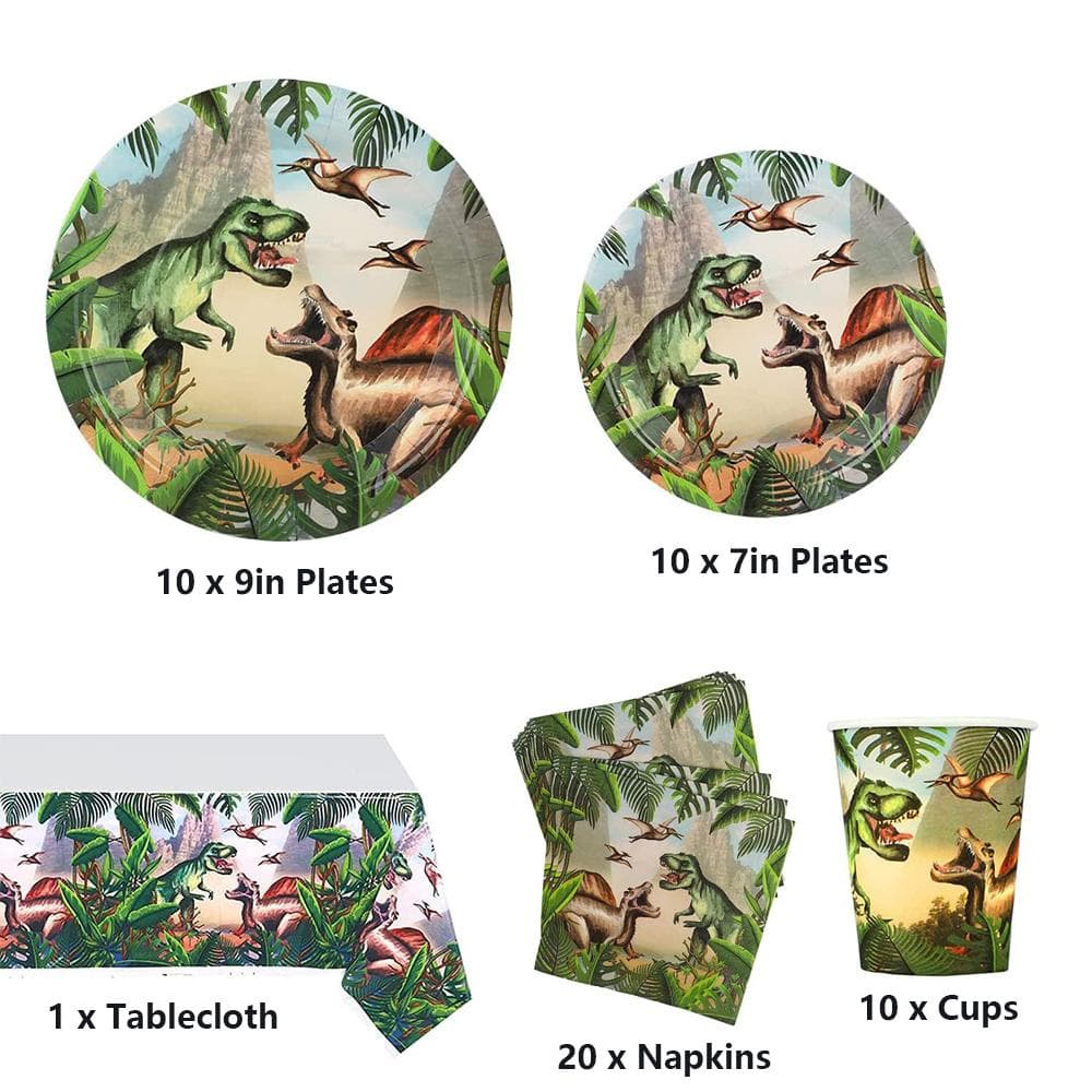 51pcs Dinosaur Party Supplies Includes Plates Napkins Cups Tablecloth, 10 Guests