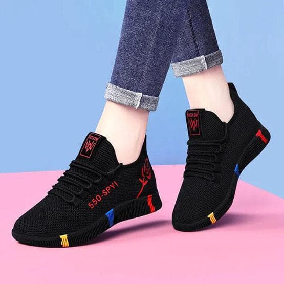 Women's Breathable Sneakers Mesh Casual Shoes Female Soft Sole Lightweight Non Slip Sports Sneakers 36 red
