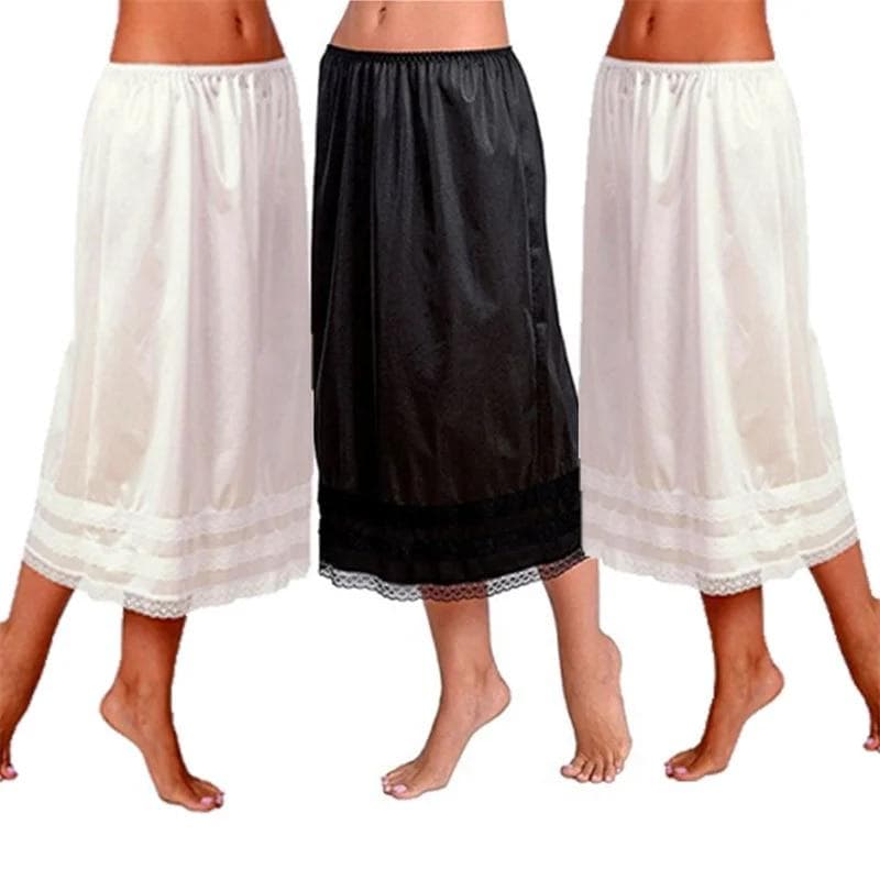 Womens Lace Underskirt Petticoat Under Dress Long Skirt Safety Skirt Oversize XL black