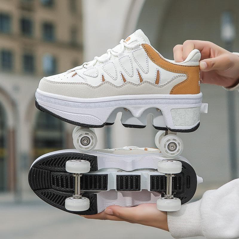 Children Teenagers Boys and Girls Shapeshifting Shoes Four Wheels Dual-purpose Roller Skates Double Row Runaway Shoes Roller Skates 35