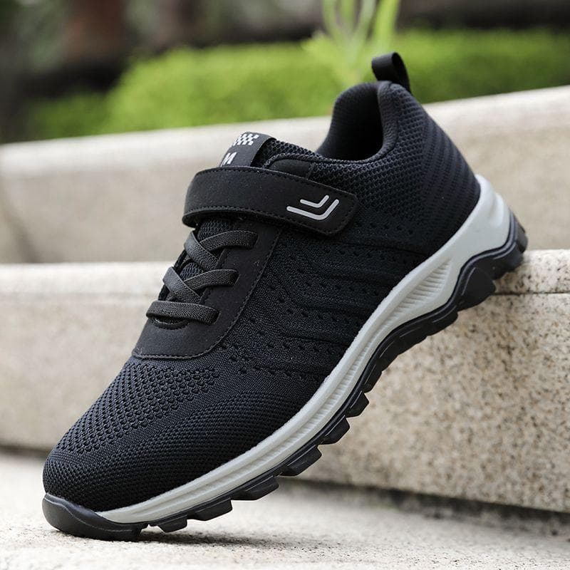 Middle-aged and Elderly Walking Shoes Flying Woven Breathable Travel Shoes Light Soft Sole Sports Leisure Parents Shoes for The Elderly 42 black