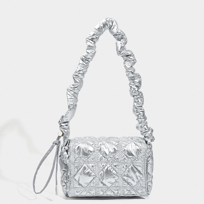 Niche Bubble Girl Bag Single Shoulder Crossbody Bag Down Padded Jacket Bag Casual Fold Cloud Bag Girl silver