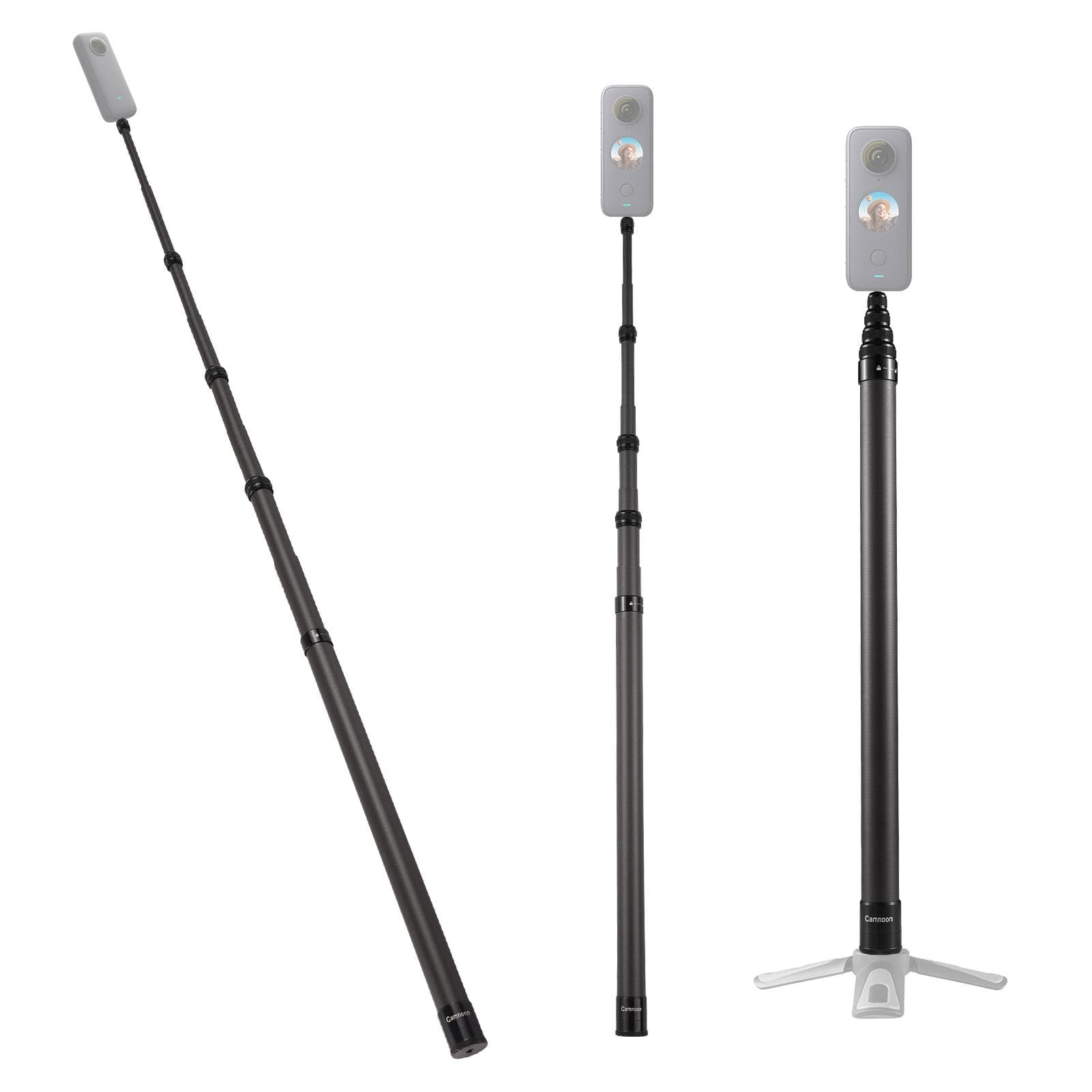 Camnoon 3 Meters118 Inches Portable Selfie Stick Telescoping Selfie Stand Carbon Fiber 4 Sections black