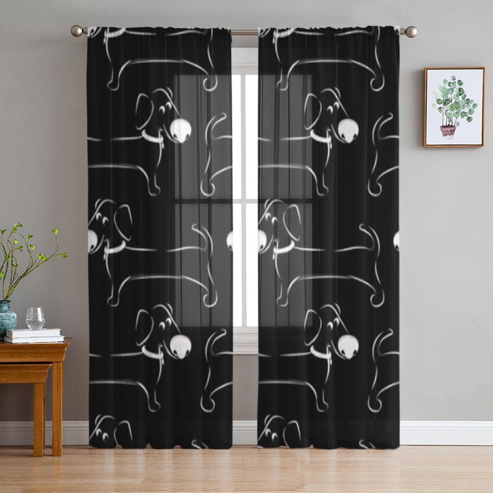 Cute Cartoon Dogs Sheer Curtains for Living Room Transparent Tulle Window Treatments Bedroom Kitchen Home Decor Veil Drapes 135W x 114H(cm)