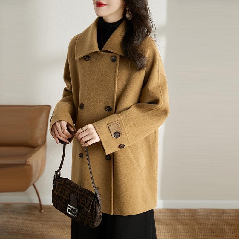 New Wool Coat for Women's Double-breasted Small Temperament Versatile Autumn and Winter Black Wool Coat 2XL