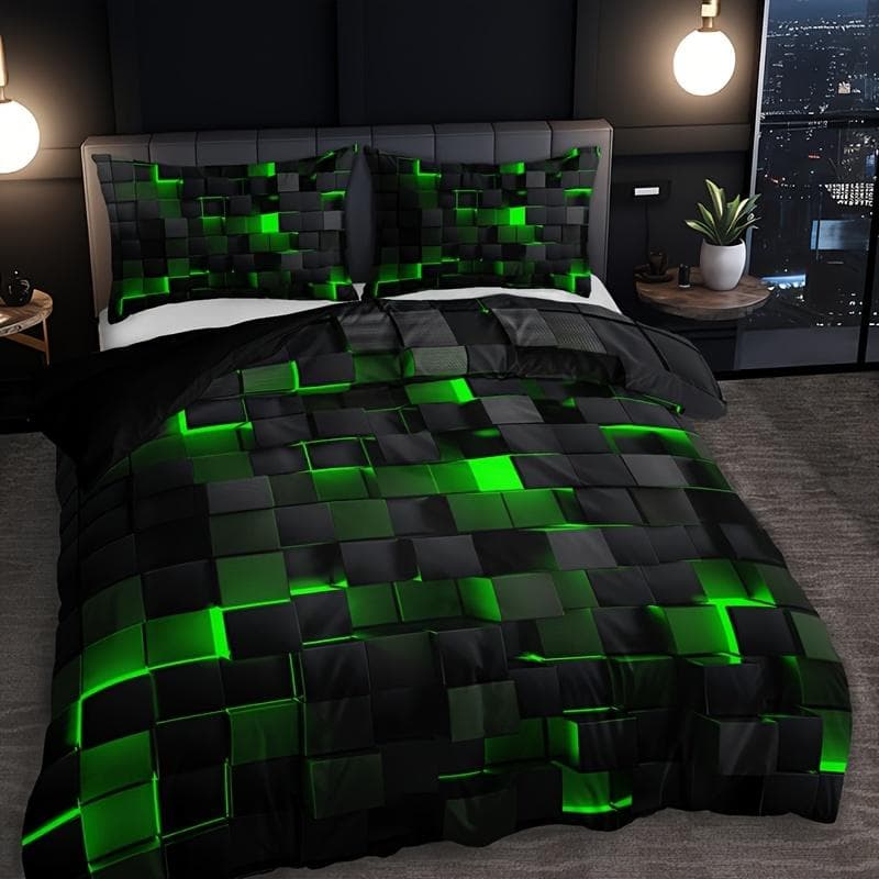 Duvet Cover Set (1*Duvet Cover+2*Pillowcase), Red Grid Print Bedding Set Soft Comfortable Duvet Cover For Bedroom 140X210cm
