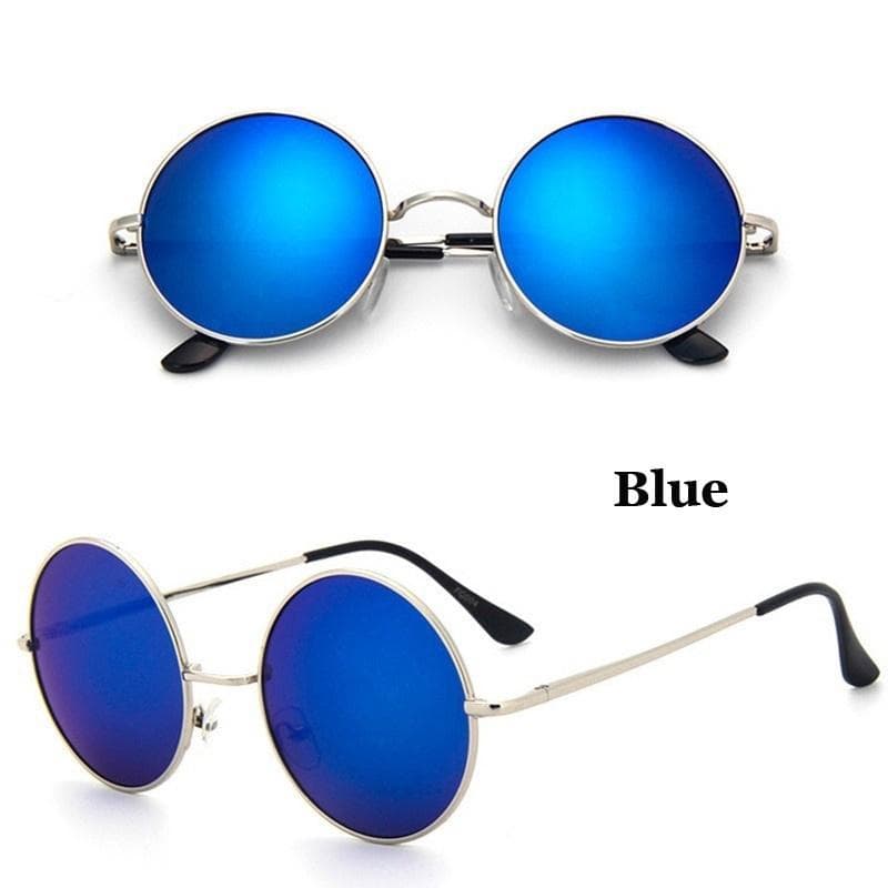 Round Sunglasses Men Women Anti-Reflective Lens Metal Frame Circle Sun Glasses blue