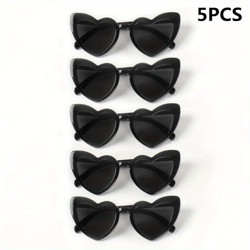 5pcs Women's Heart-Shaped Cat-Eye Glasses Black Retro Plastic Frame for Party Wedding Fashion Accessories
