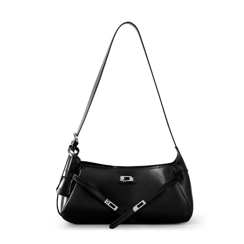 French Underarm Bag Women's Bag Oil Wax Cowhide Shoulder Bag Niche Design High-grade Retro Crossbody Bag black