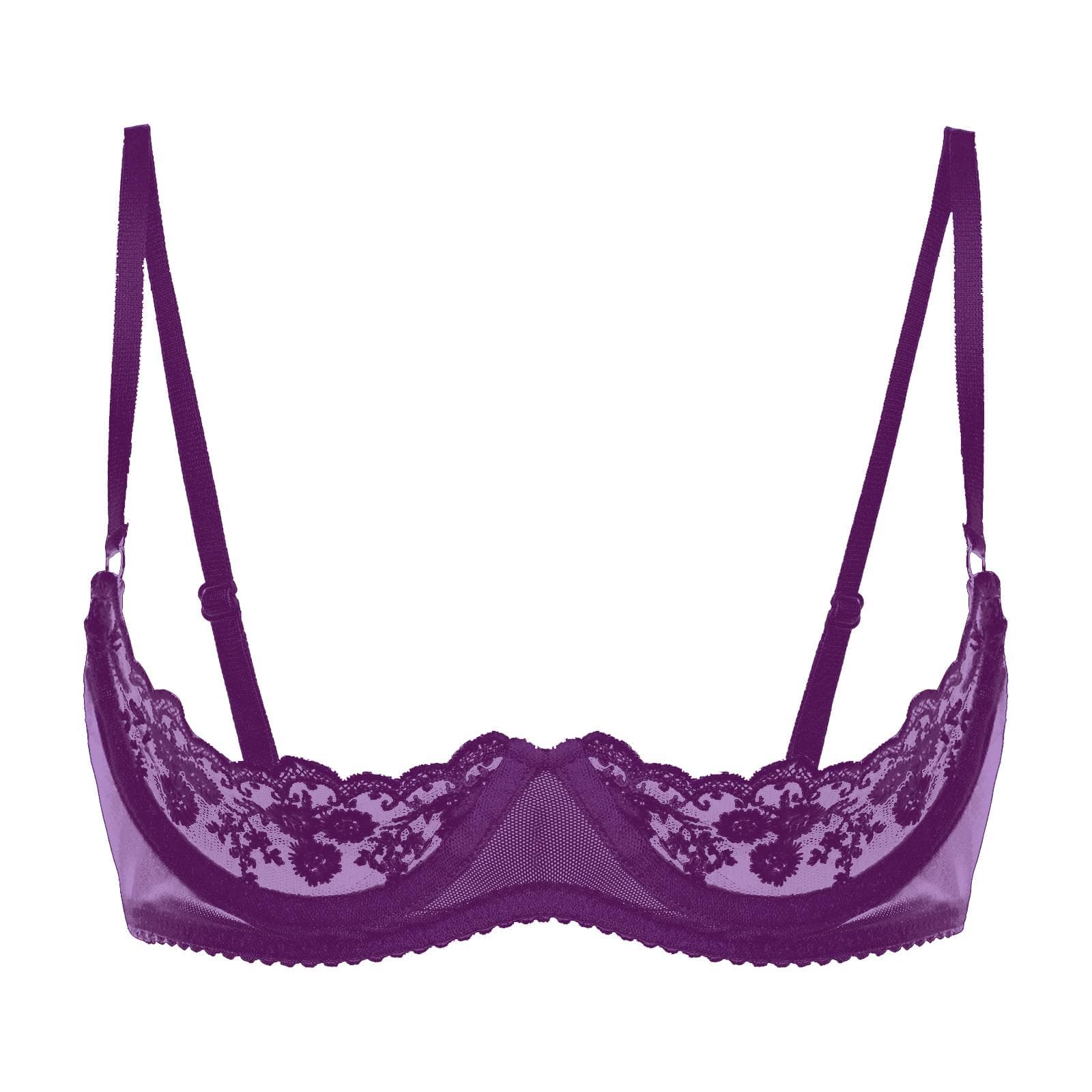 Sexy Women 1/2 Cup Push Up Underwire Lace Bra Underwear Adjustable Fabric Brassiere Lingerie S purple