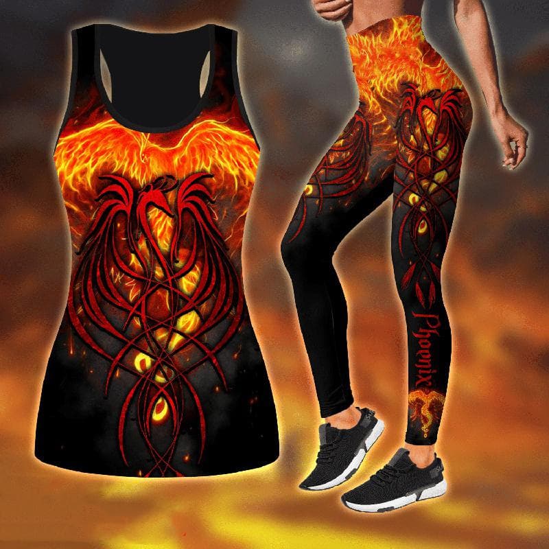 Phoenix Print Yoga Outfit for Women Fashion 3D Printed Workout Leggings Fitness Sports High Waist Casual Yoga Pants 2XL yellow