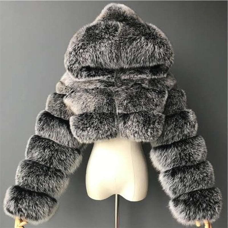 Women Fashion Winter Faux Fur Cropped Coat Fluffy Zip Hooded Warm Short Jacket Winter Top Fashion Women Mink Coats XL