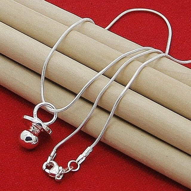 New Arrival 925 Sterling Silver Baby Pacifier Round Pendant Necklace For Women Girl Silver Jewelry Necklace 45cm