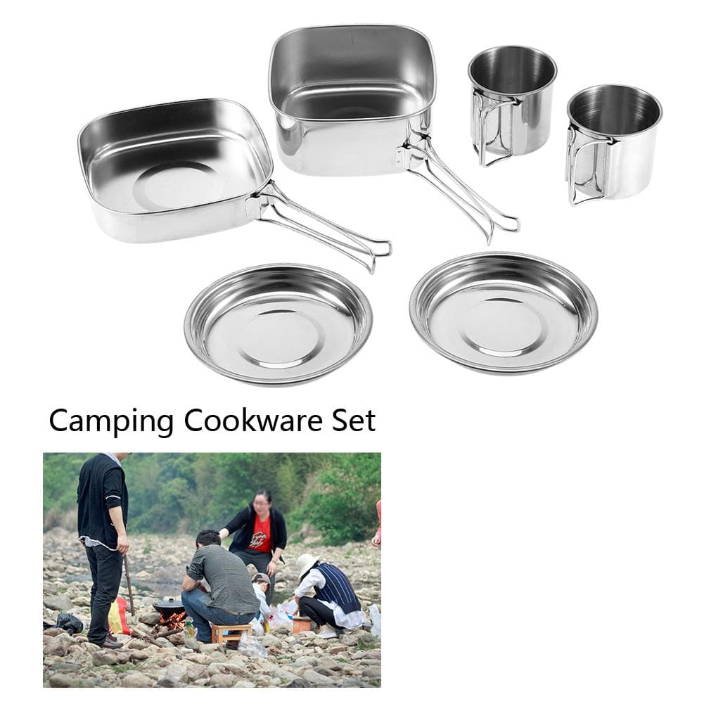 6Pcs Portable Stainless Steel Cookware Set Camping Picnic Outdoor Pan Pot Plate Cup