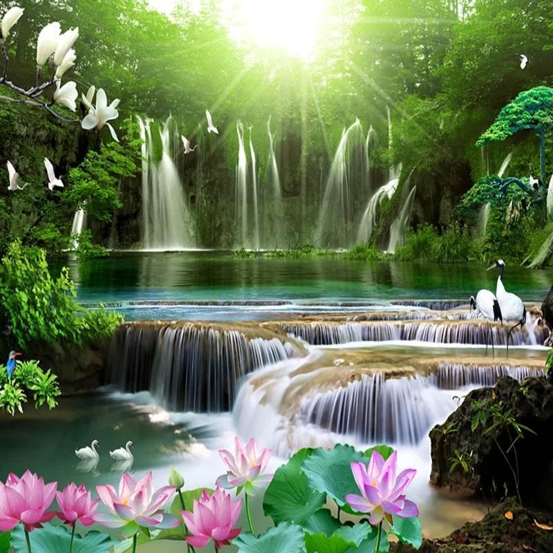 Waterfall Landscape Forest Mural Natural Scenery Wallpaper, Living Room TV Sofa Wall Bedroom Home Decor Wall Mural 200 cm(W) x 140 cm(H)