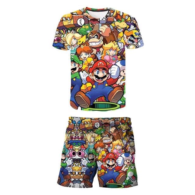 2025 MINISO Children's Clothing Sets Cosplay Super Mario T-shirts Shorts 2 Pcs Suits Kids Boys Girls Tops Tee Mario Bros T-shirt Pants Suit 100