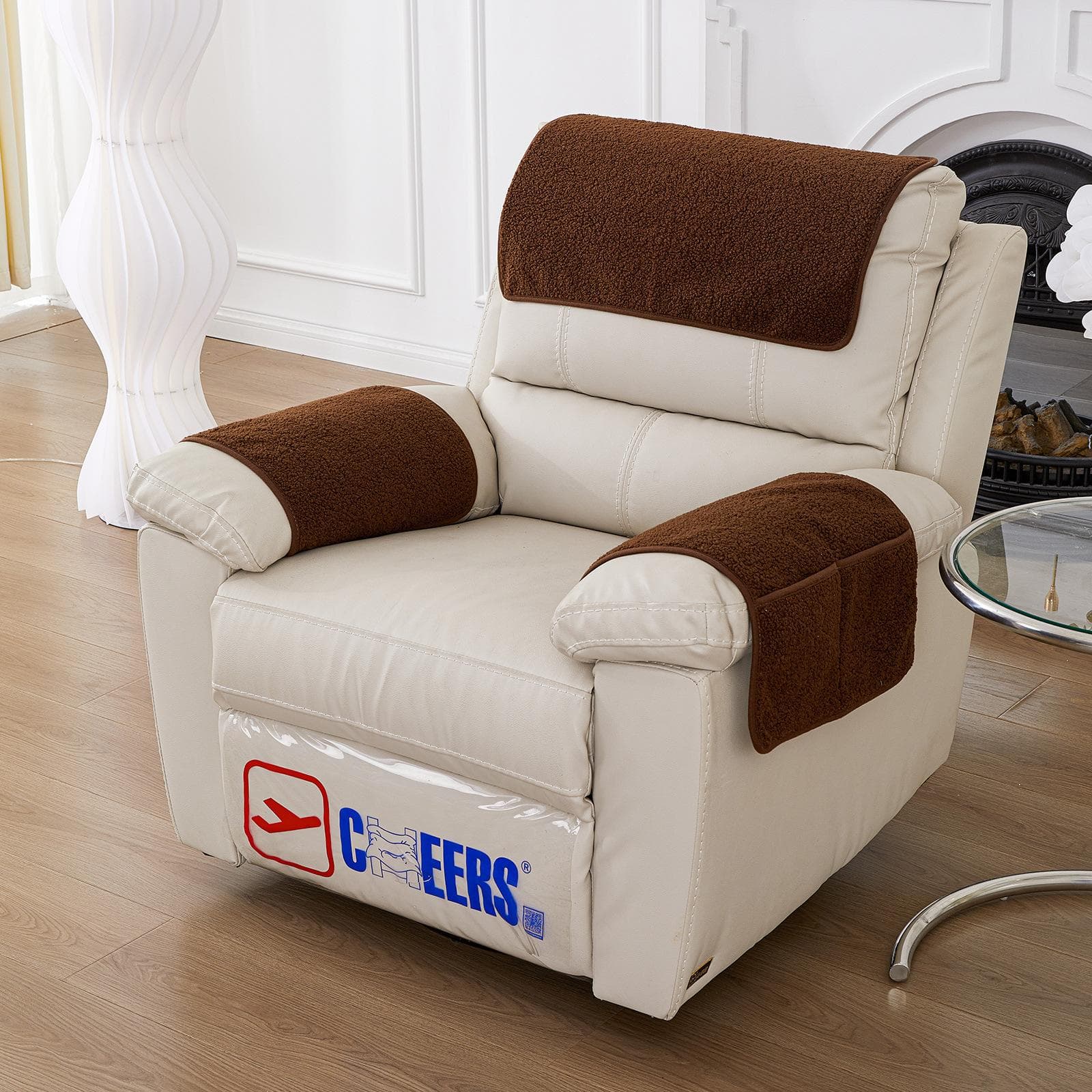 3Pcs Sofa Headrest Cover Soft Polyester Recliner Headrest Protector Wear Resistant Recliner Headrest Cover 57 x 38cm brown