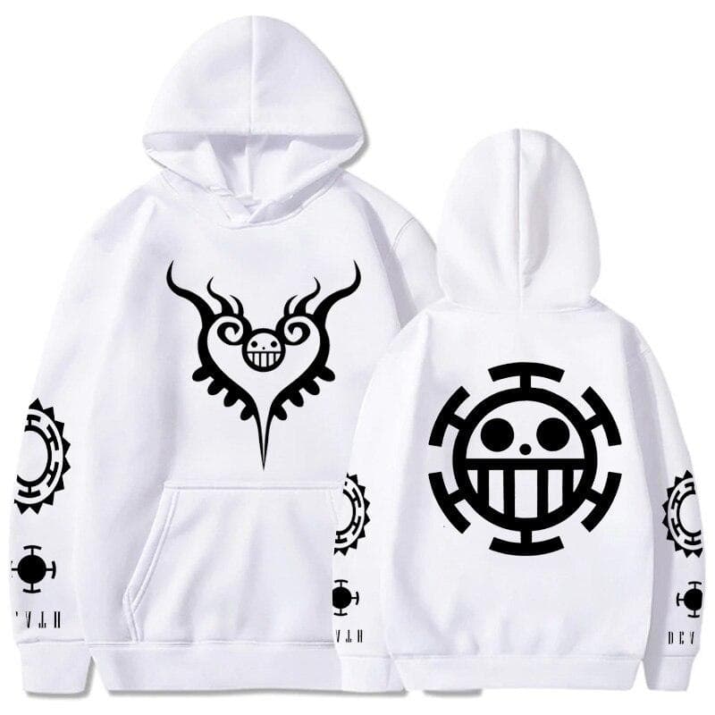 Fashion Anime One Piece Hoodie Loose Unisex Hoodie Law Printing Pullover Long Sleeves Hoodies L white