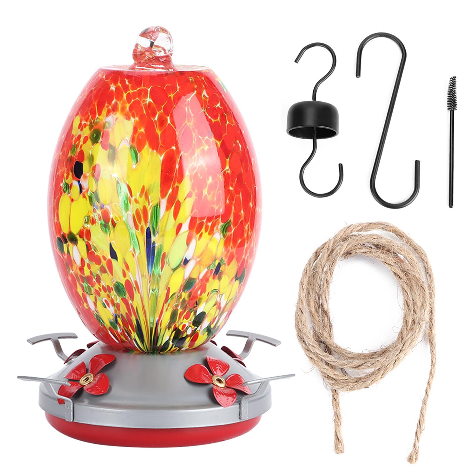 Hummingbirds Water Feeder Colorful Painting Glass Bird Feeding Tool for Garden CourtyardQ2