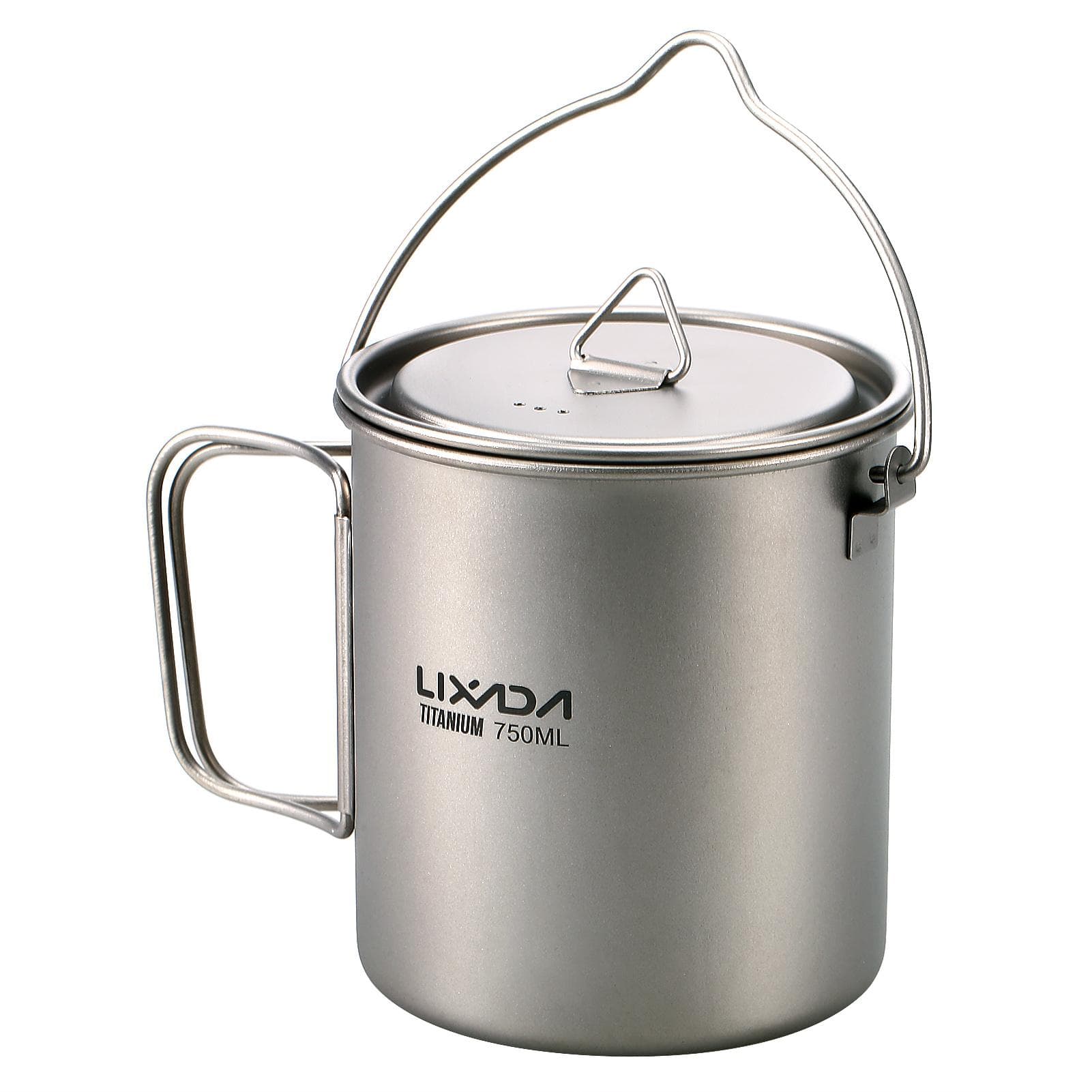 Ultralight 750ml Titanium Pot Portable Titanium Water Mug Cup with Lid and Foldable Handle Outdoor 750ML Pot