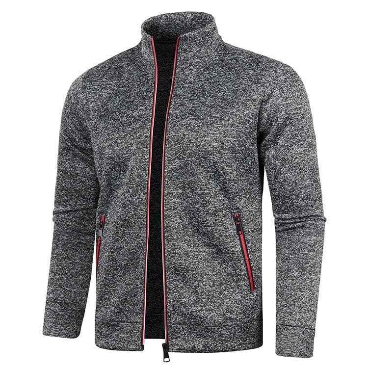 Autumn Winter Men's Zipper Knit Long Sleeves Thin Cashmere Fashion Top Sweater Coat M dark grey