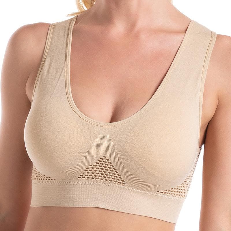 Women's Sports Bra Seamless Full Support Coverage Wireless Sport Bras for Yoga Gym Workout Fitness M-5XL XL beige