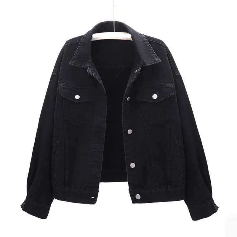 Spring Color Denim Jacket Women's Short Women's Denim Jackets Autumn Streetwear Coat Long Sleeved Jacket for Students XXS black