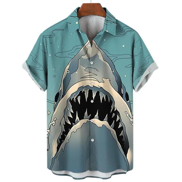 New Men's Shirts 3D Animal Print Clothes Fashion Button Short Sleeve Lapel Streetwear Shirt for Men Hawaiian Shark Blouse Tshirt XXXL