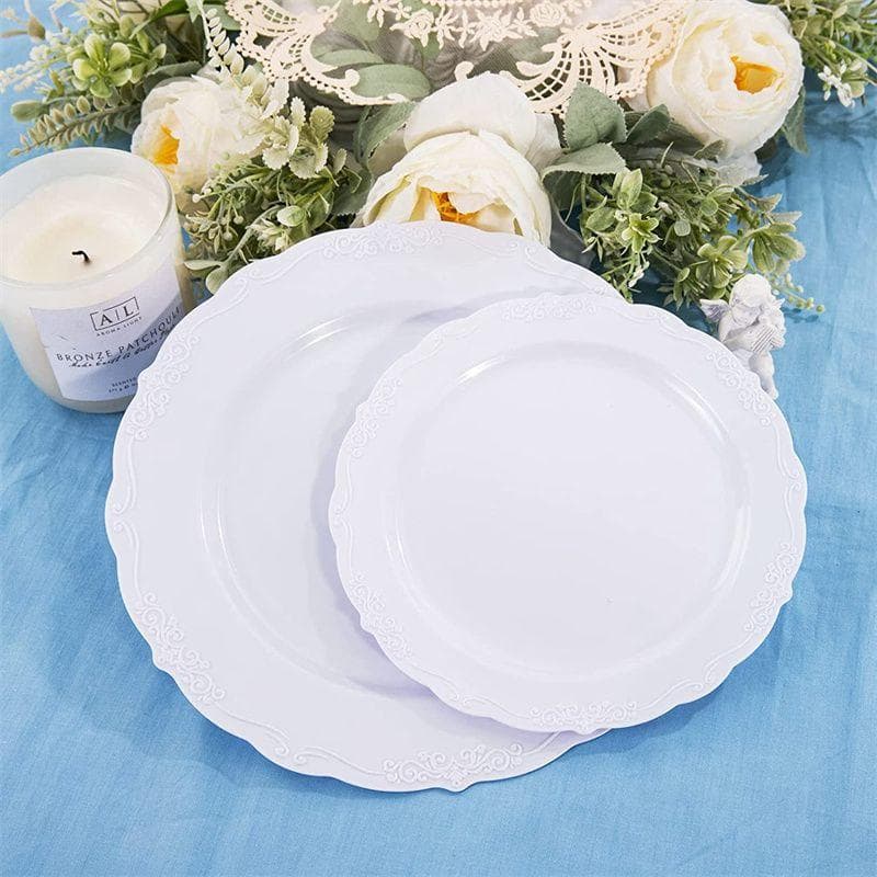 Pink French Lace Plastic Dinner Disposable Color Hard Plates Party Dessert Plates Disc Steak Plates 26cm white