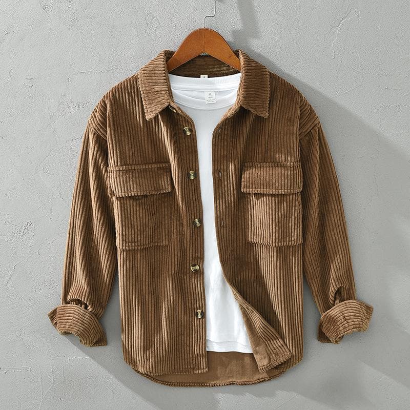 Men's Autumn/Winter Corduroy Long-Sleeve Casual Shirt Jacket XL coffee