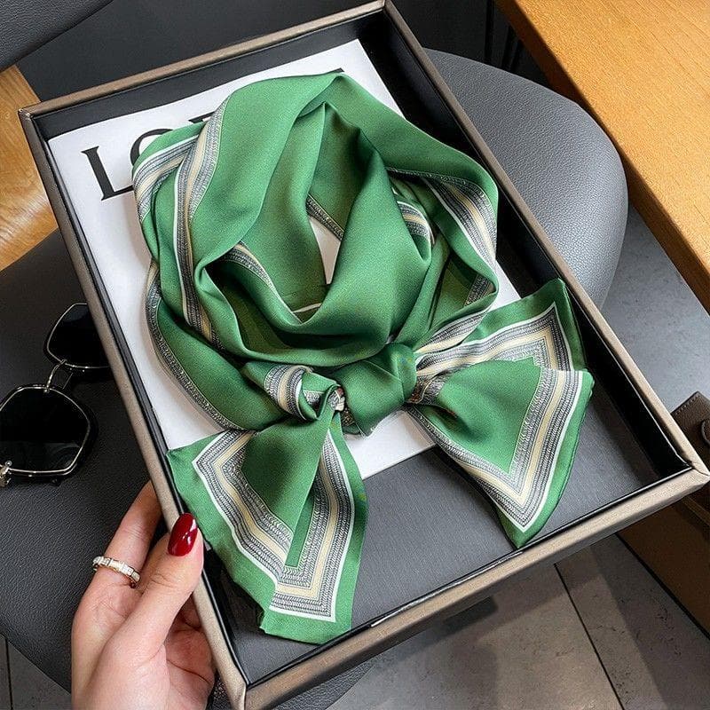 Retro Orange Scarf Long Strip Women's Versatile Professional Suit Shirt Decoration Neck Protection Scarf Ribbon green