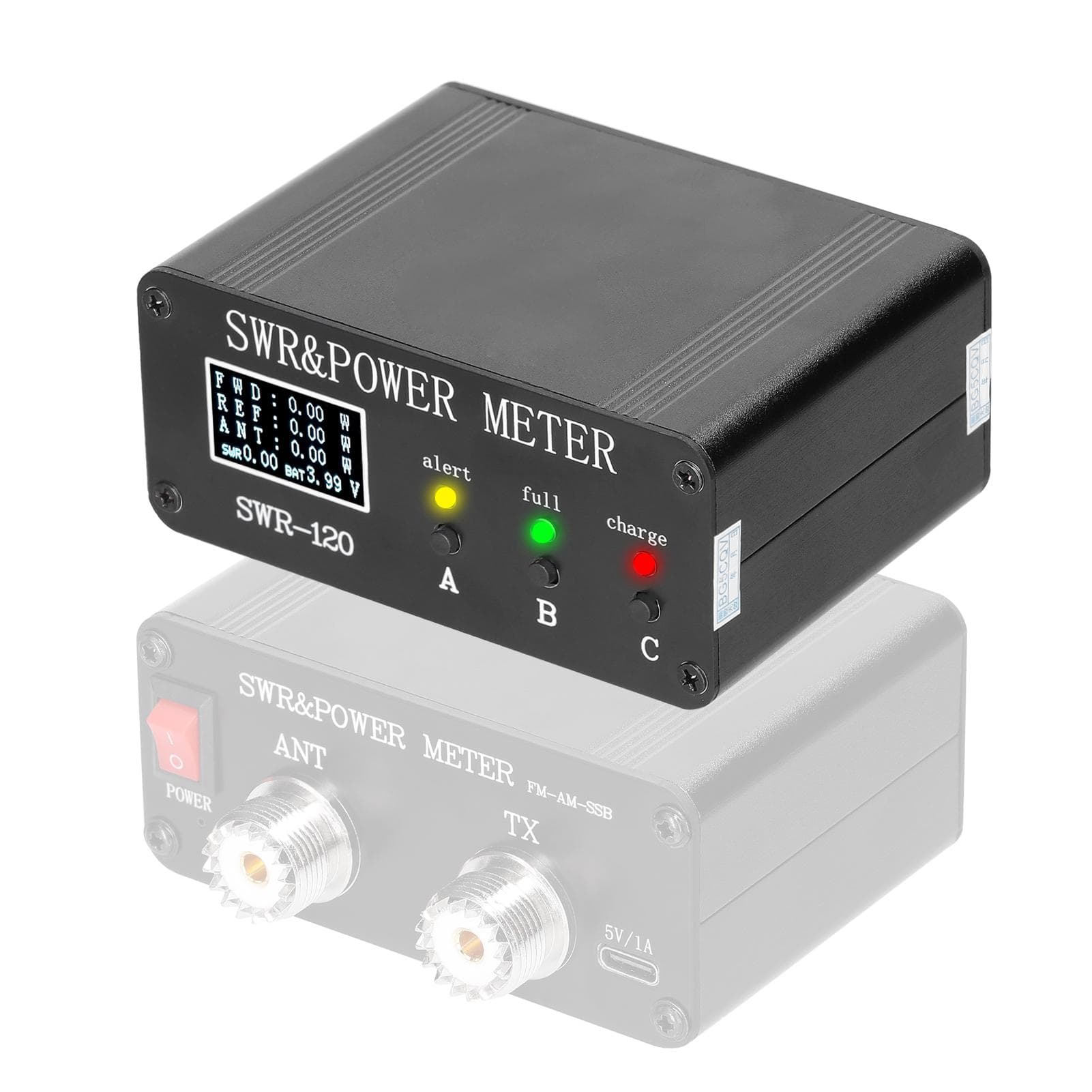 1.8MHz-50MHz 0.5W-120W Short Waves SWR and Power Watt Meter Chinese English Menu Switchable Type-C multicolour
