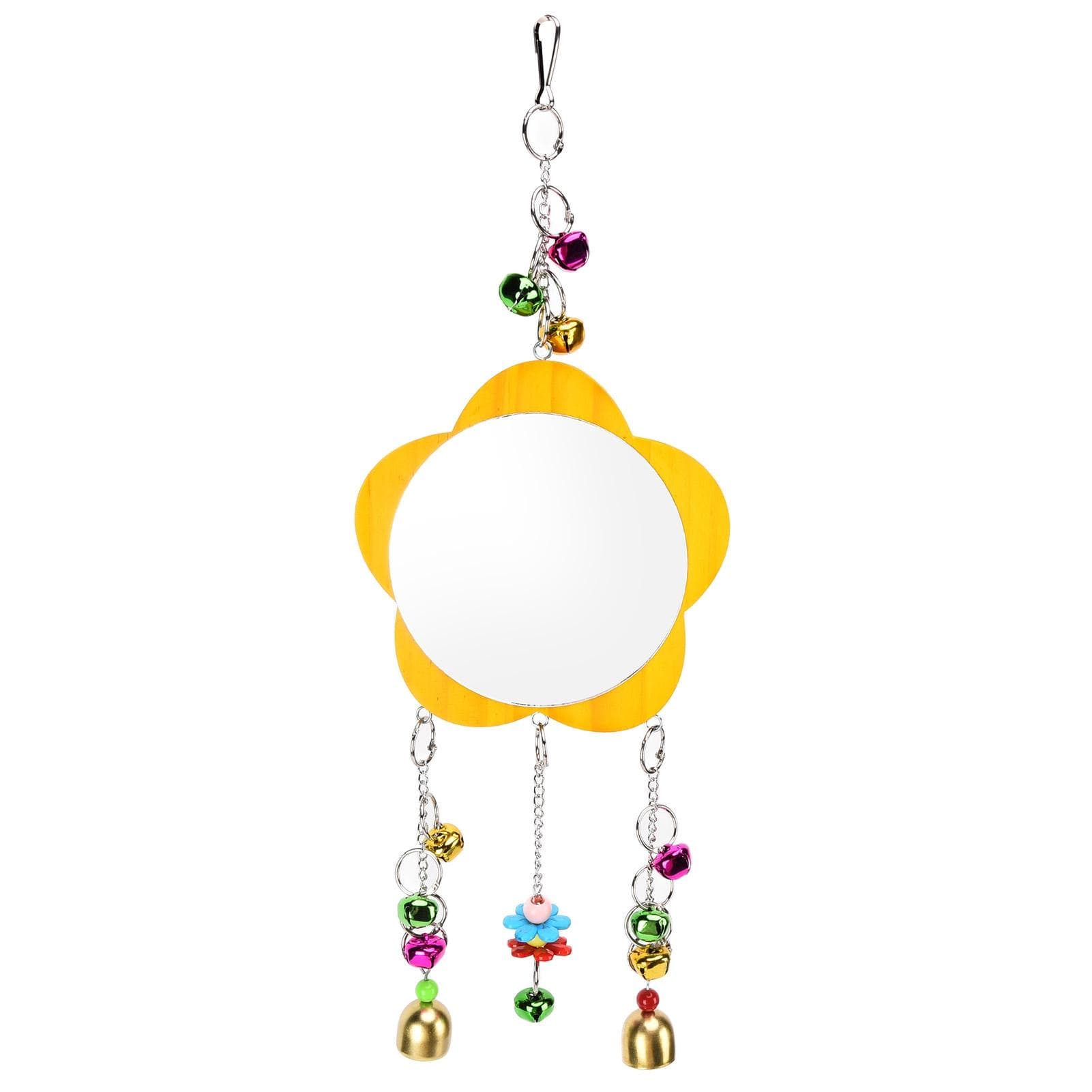 Chicken Mirror Toys Wood Chicken Hanging Mirror Toys with Bell for Chicken Stuff Parakeet Bird