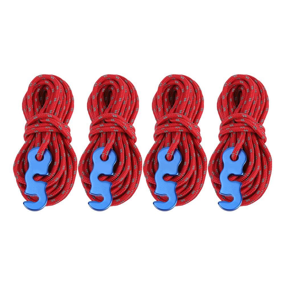 4pcs Set Reflective Tent Wind Rope Camping String Guy Line with S Ring Buckle Hook(Red)