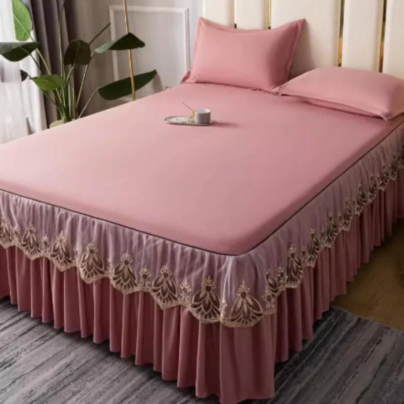 Summer Fresh Solid Color Bedspread Single Piece Princess Style Lace Versatile Bed Surround Household Dust Protection Cover 150x200cm 3pcs