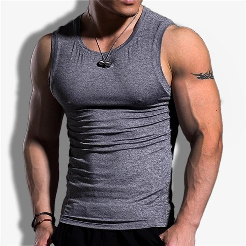 Men's Sport Fitness Vest Casual Sleeveless Elastic Tank Top Fitness Tops XXL grey